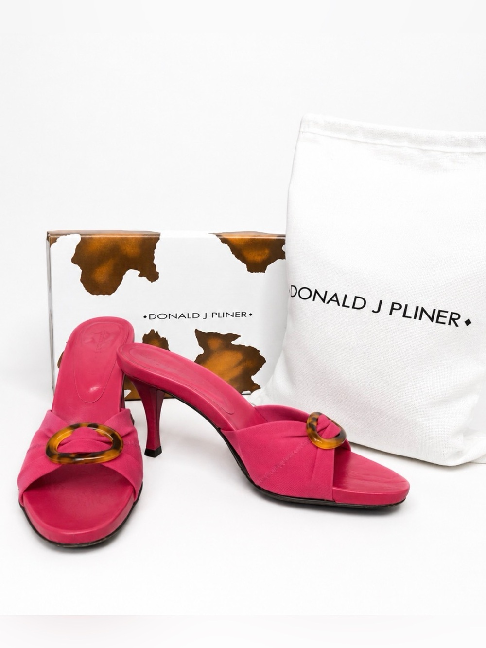 Donald J. Pliner Hot Pink 3” Heel Slide with Tortoiseshell Buckle